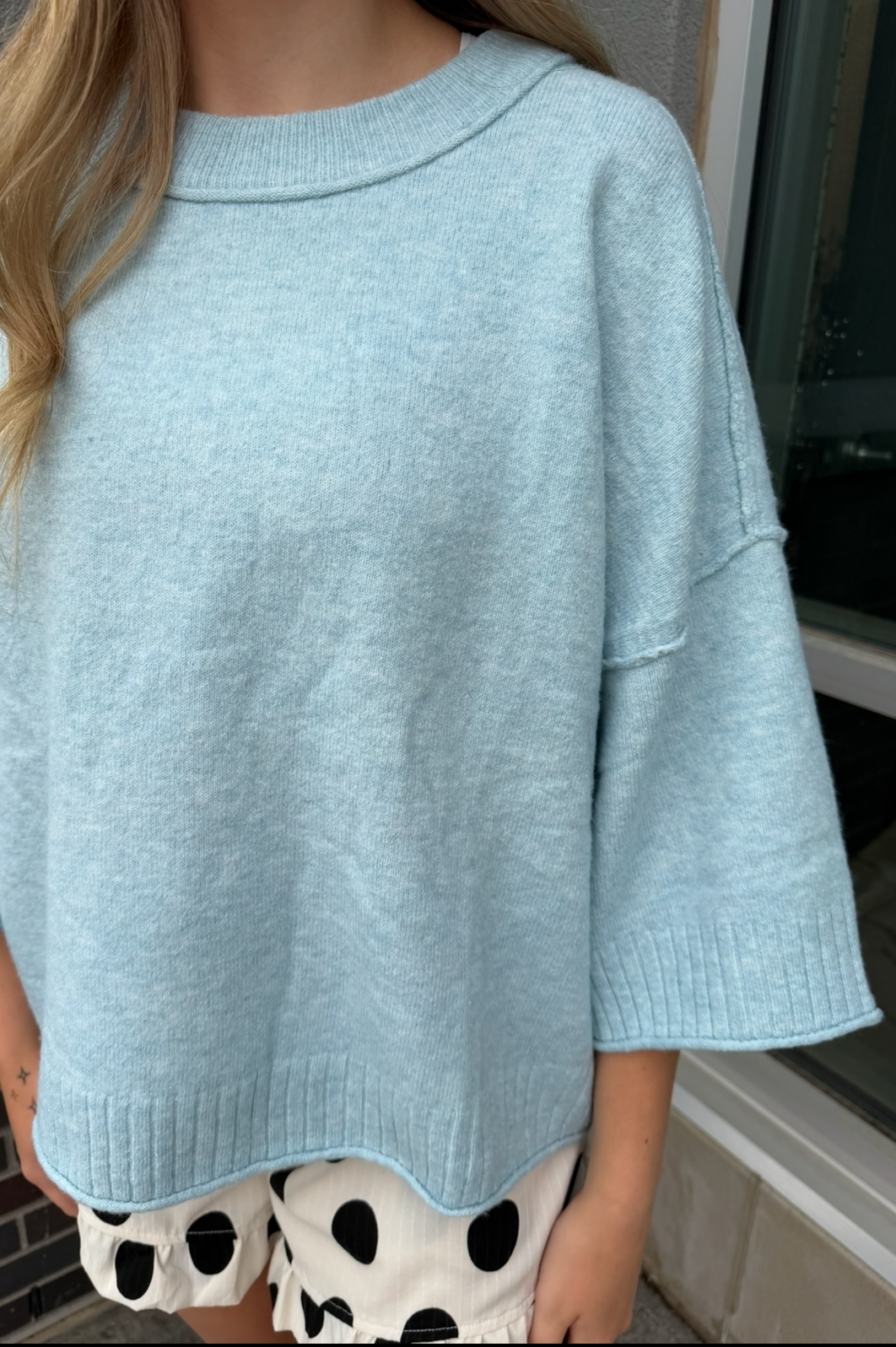 Crewneck Short Sleeve Sweater- Soft Blue
