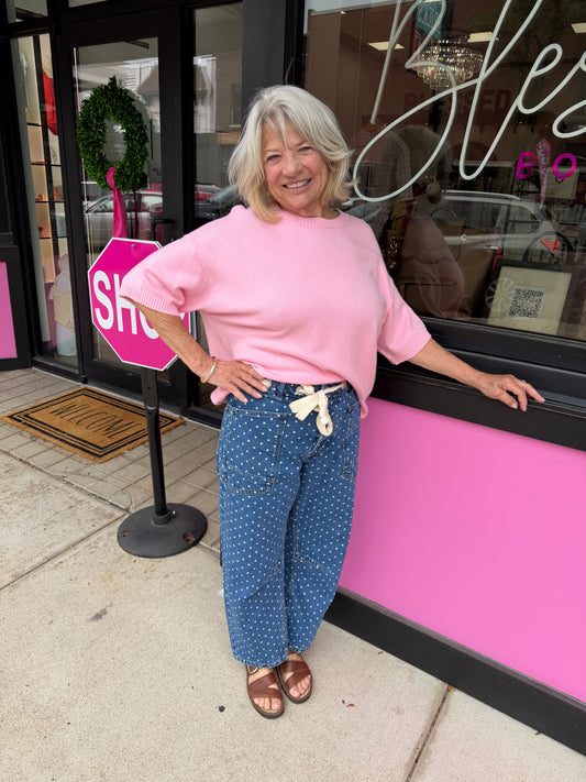 Light Pink Short Sleeve Sweater Top