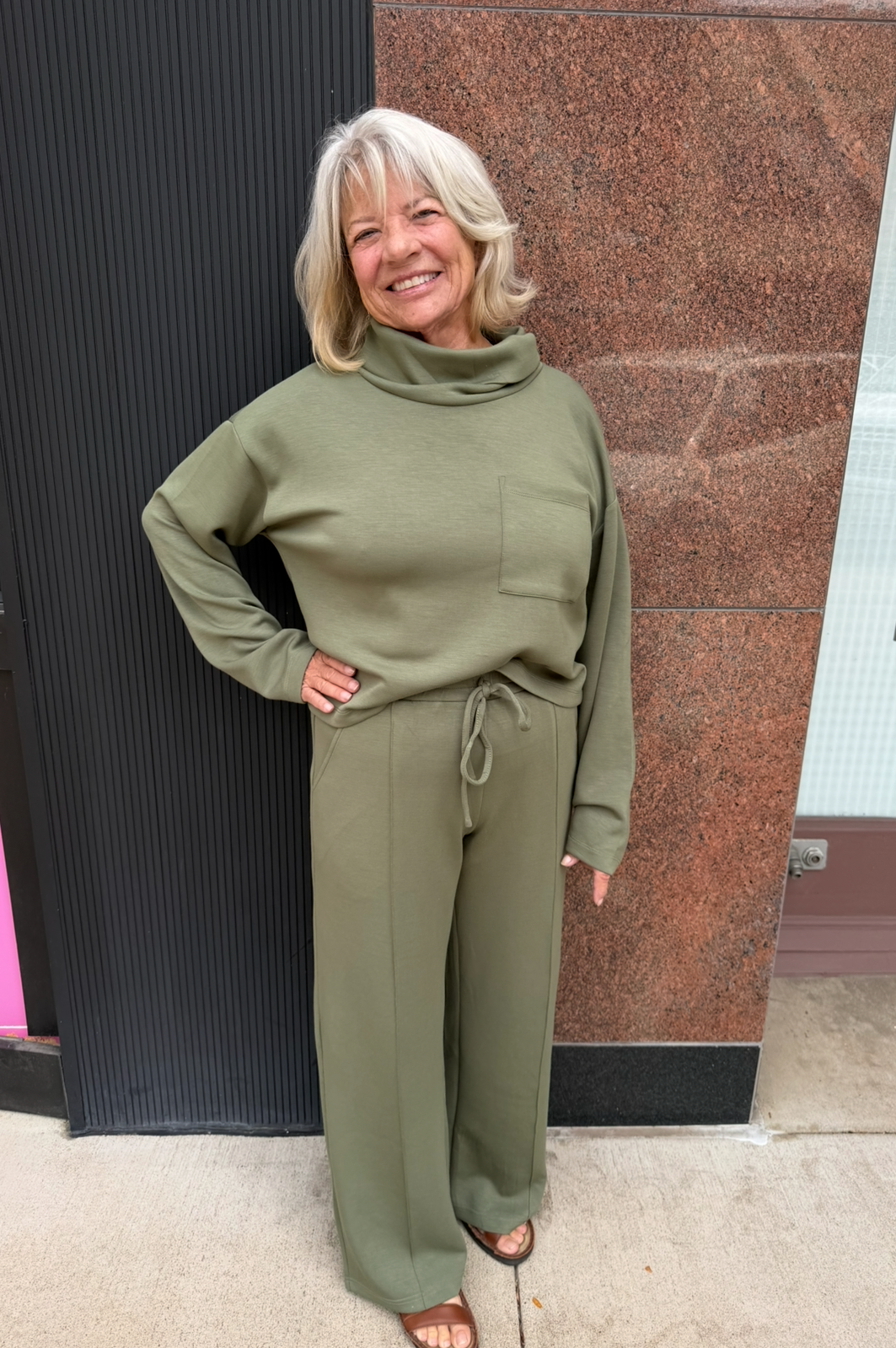 Wide Leg Scuba Pants - Olive