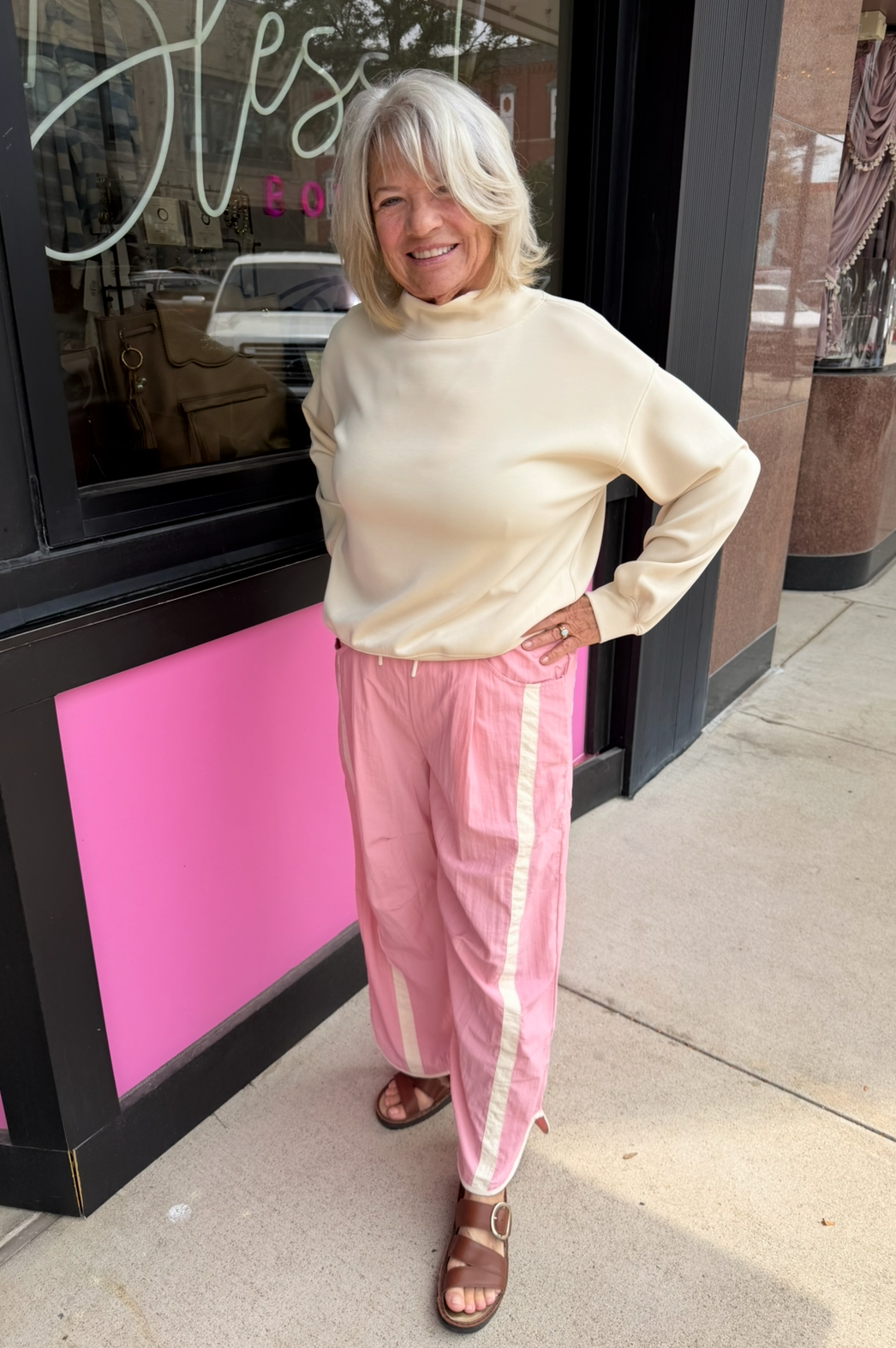 Sporty Striped Barrel Pants - Pink