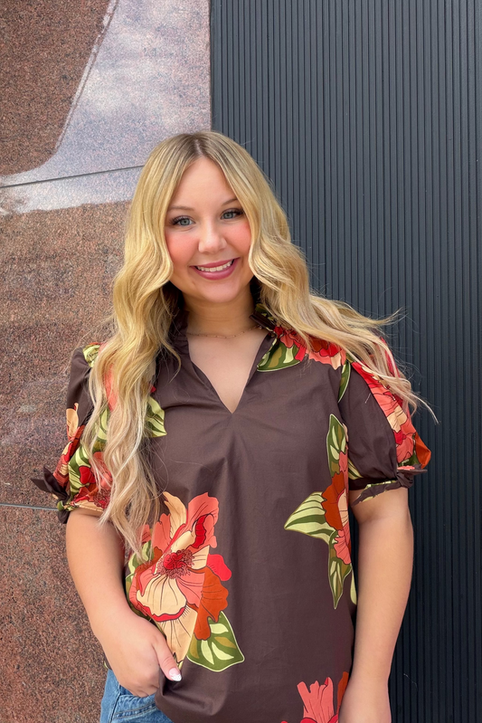 Kelly Floral Top with Bow Tie Sleeve
