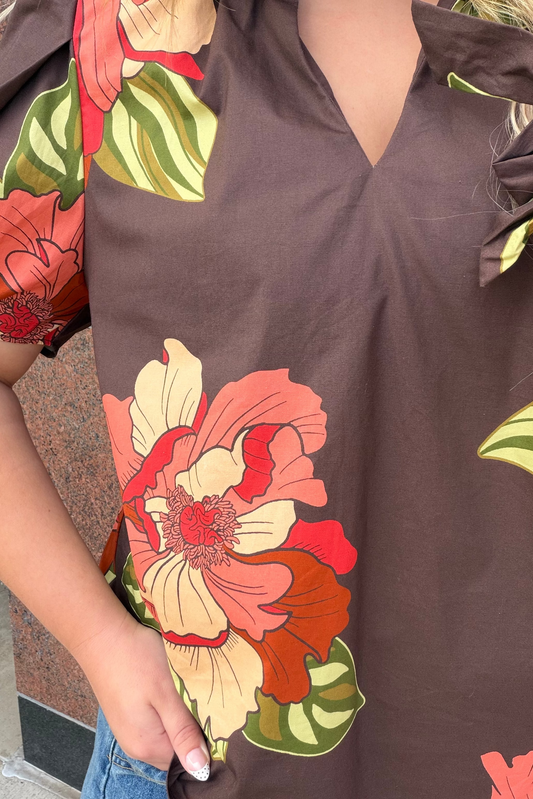 Kelly Floral Top with Bow Tie Sleeve