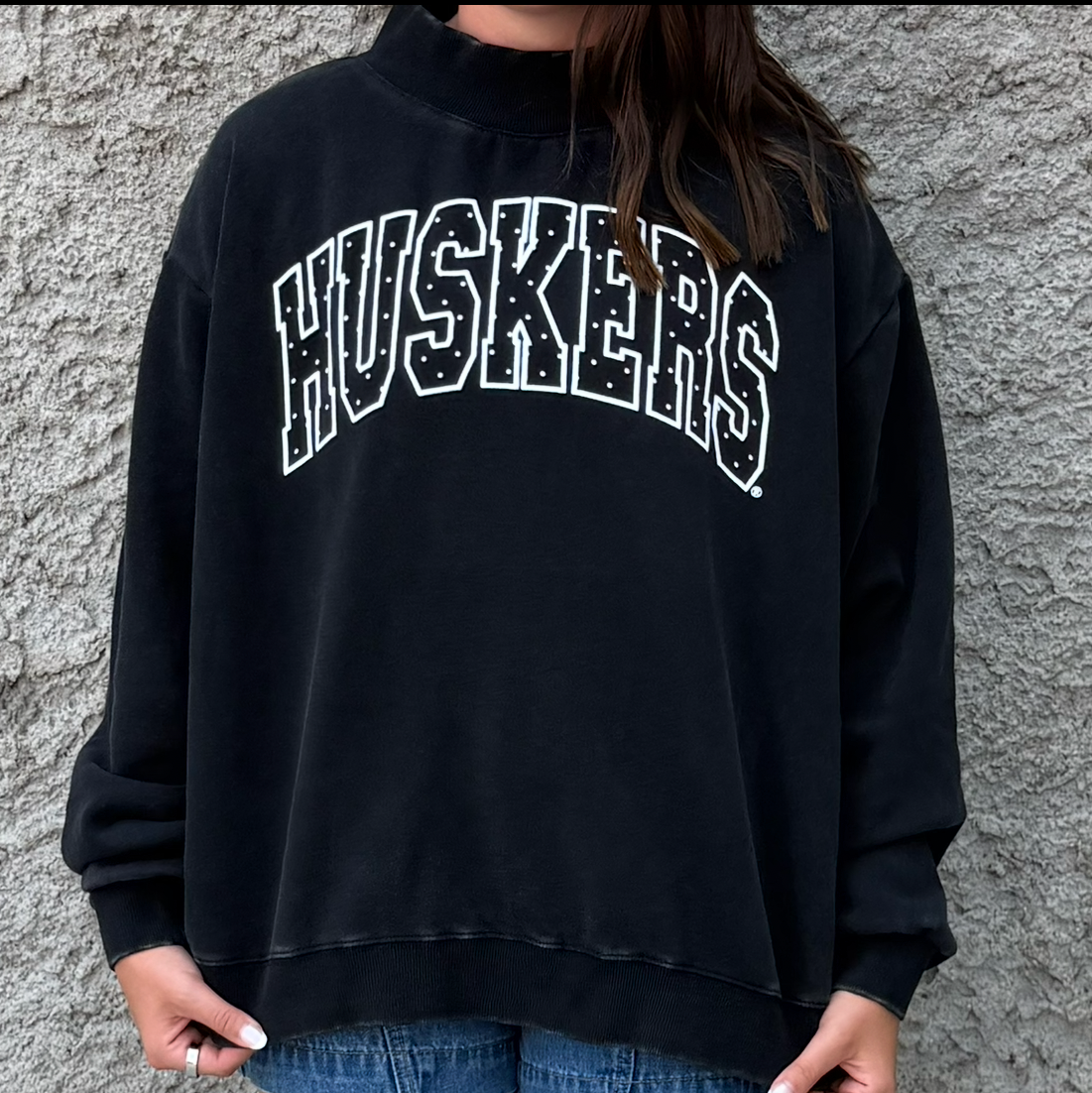 Huskers Polka Dot Mock Neck - Black