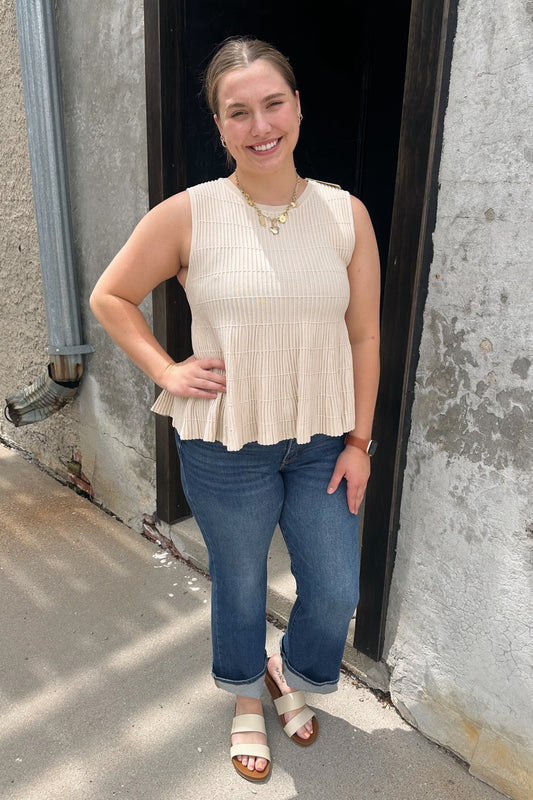 Flared Ribbed Sweater Top - Champagne