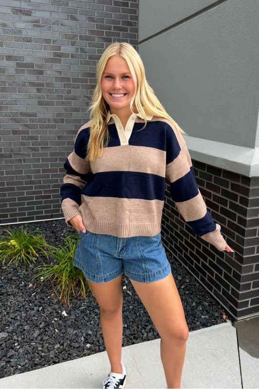 Mocha & Navy Colorblock Sweater