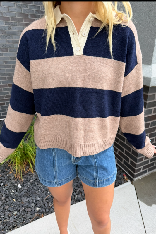 Mocha & Navy Colorblock Sweater