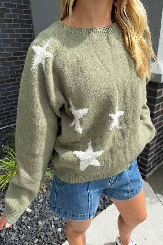 Olive Star Patterned Sweater