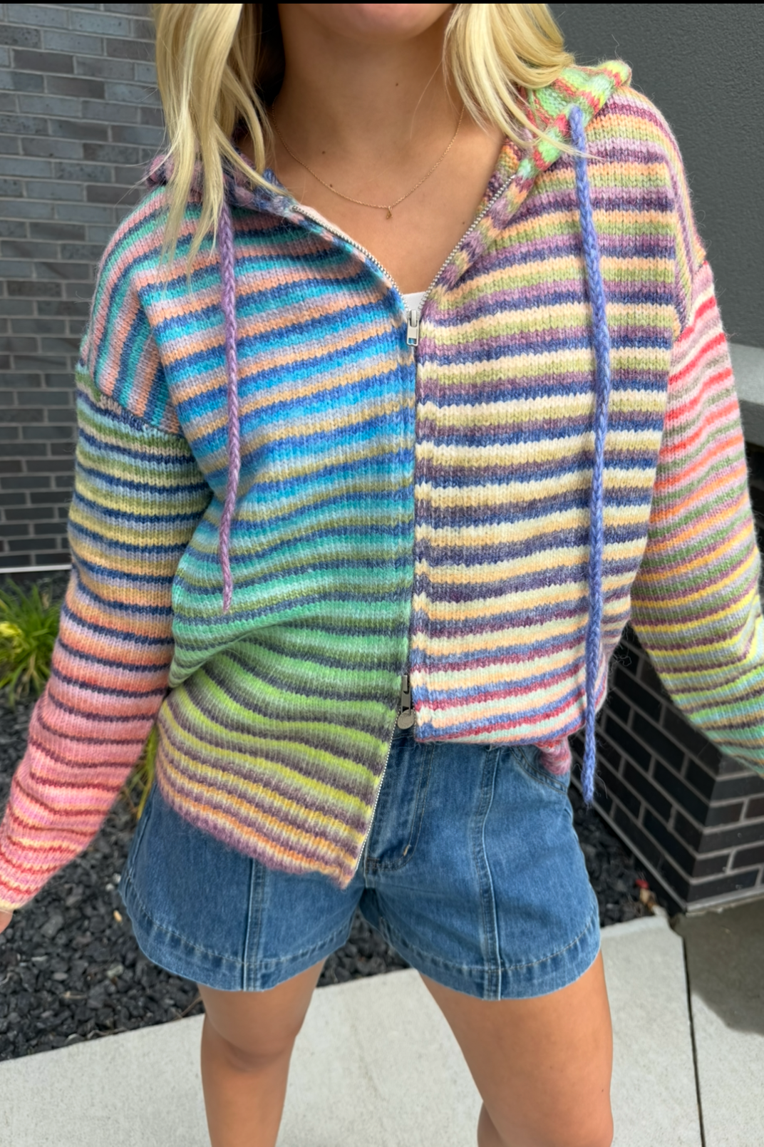 Multi-Color Striped Zip Sweater Hoodie