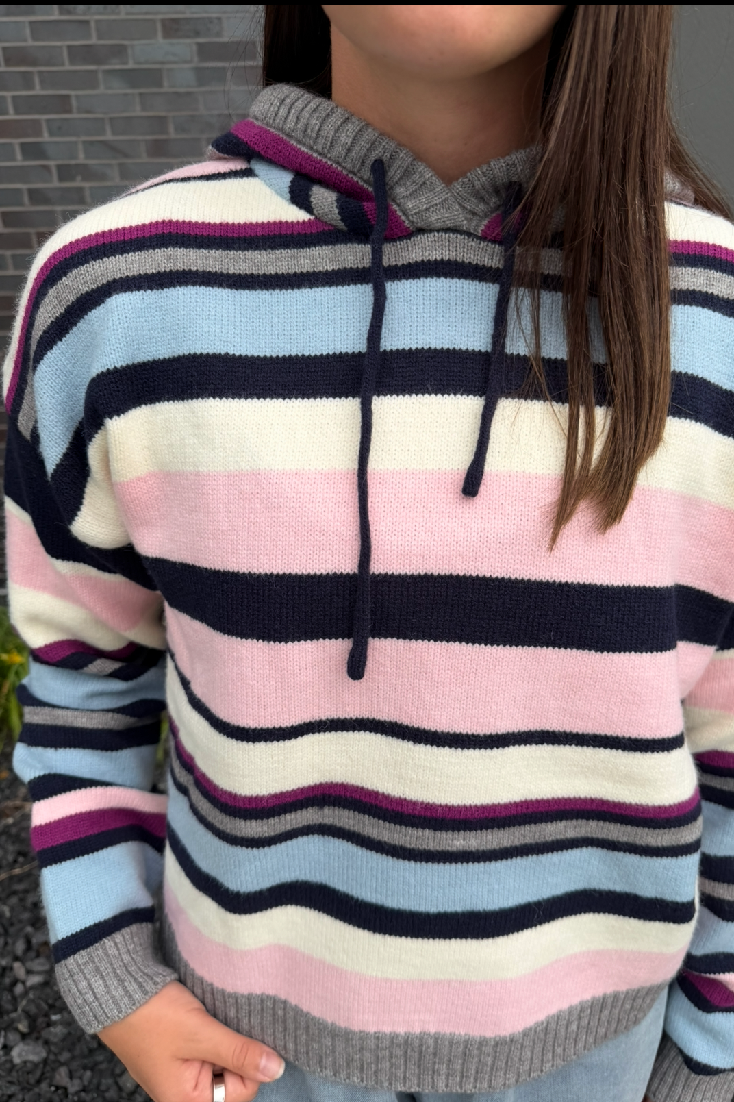 Pink Mult Stripe Sweater Hoodie