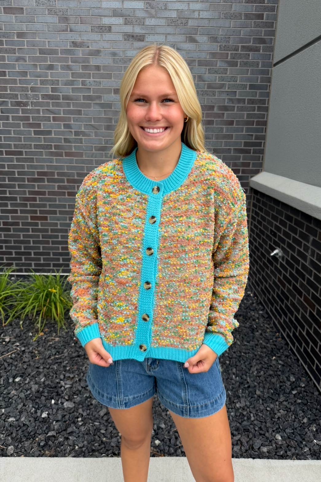 Multi-Color Popcorn Texture Cardigan
