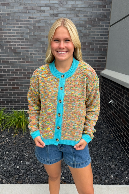 Multi-Color Popcorn Texture Cardigan