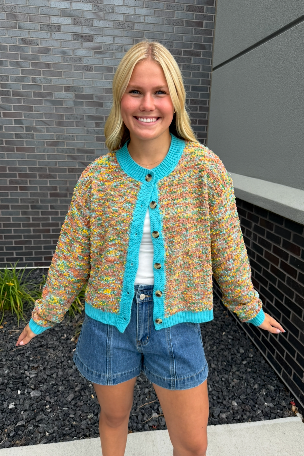 Multi-Color Popcorn Texture Cardigan