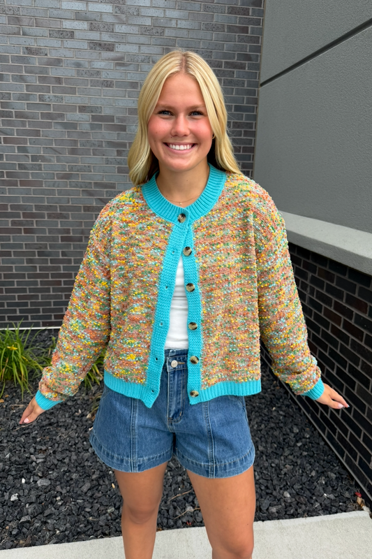 Multi-Color Popcorn Texture Cardigan