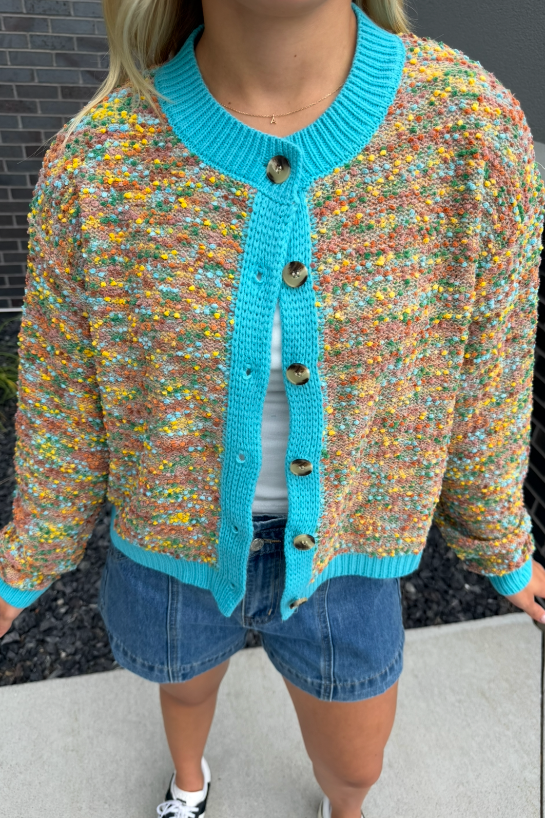 Multi-Color Popcorn Texture Cardigan
