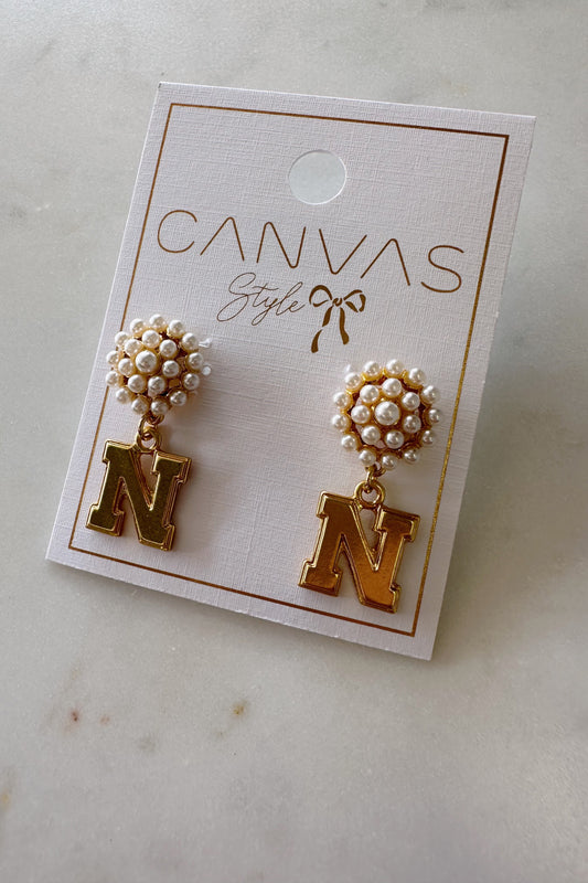 Nebraska Cornhuskers Pearl Cluster 24K Gold Plated Earrings