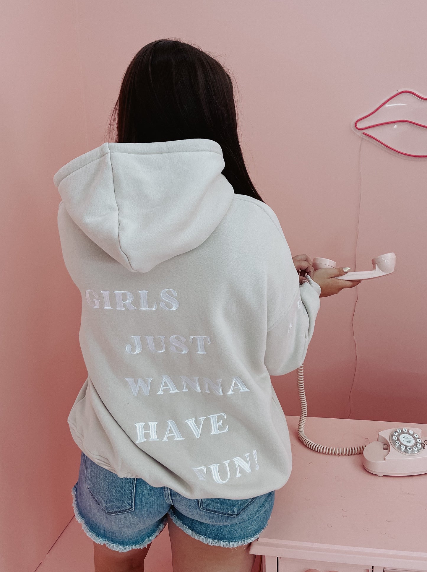 Girls Just Wanna Have Fun Embroidered Hoodie