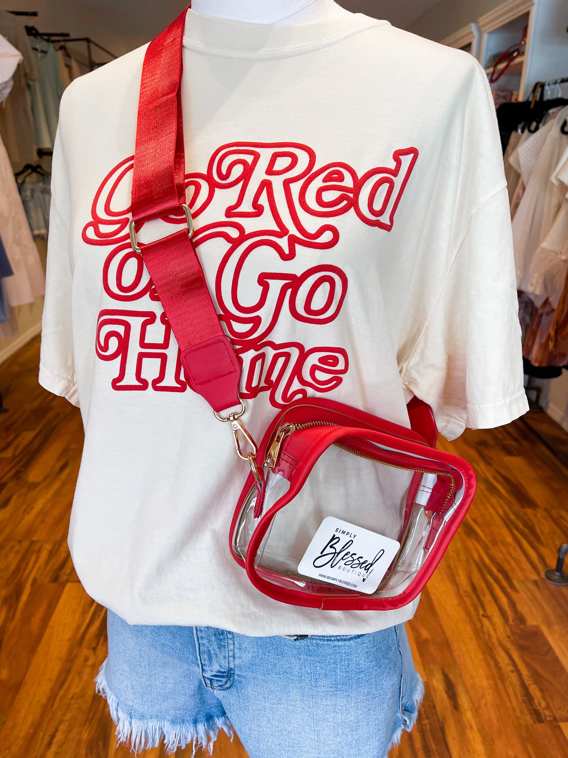 Gameday Everything Pouch & Stadium Bag Set | Packed Party | Stadium-Approved Crossbody Purse | Clear Bag | Rally Red