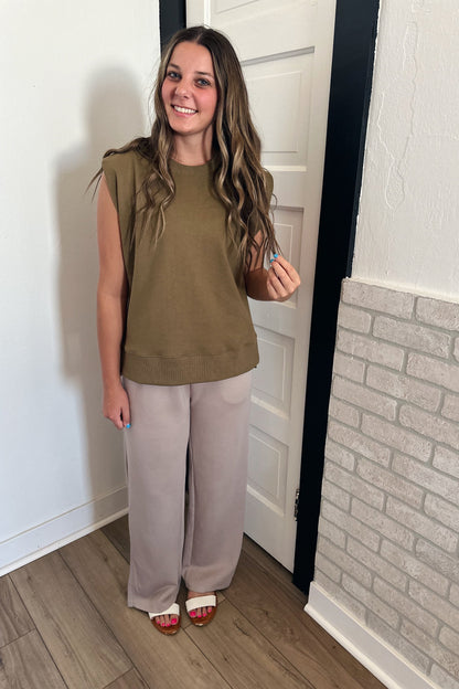 Olive Cap Sleeve Top