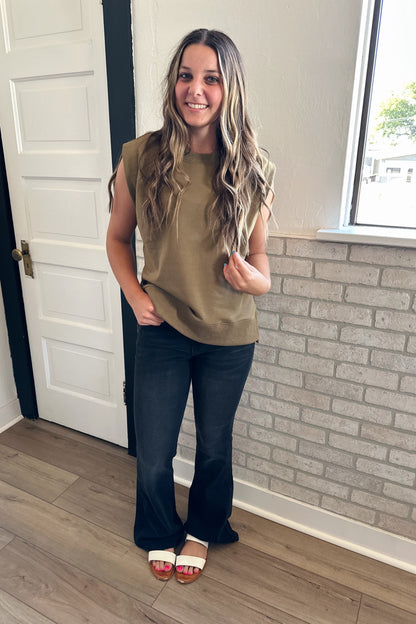 Olive Cap Sleeve Top