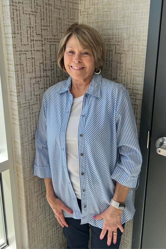 Denim Blue Striped Top