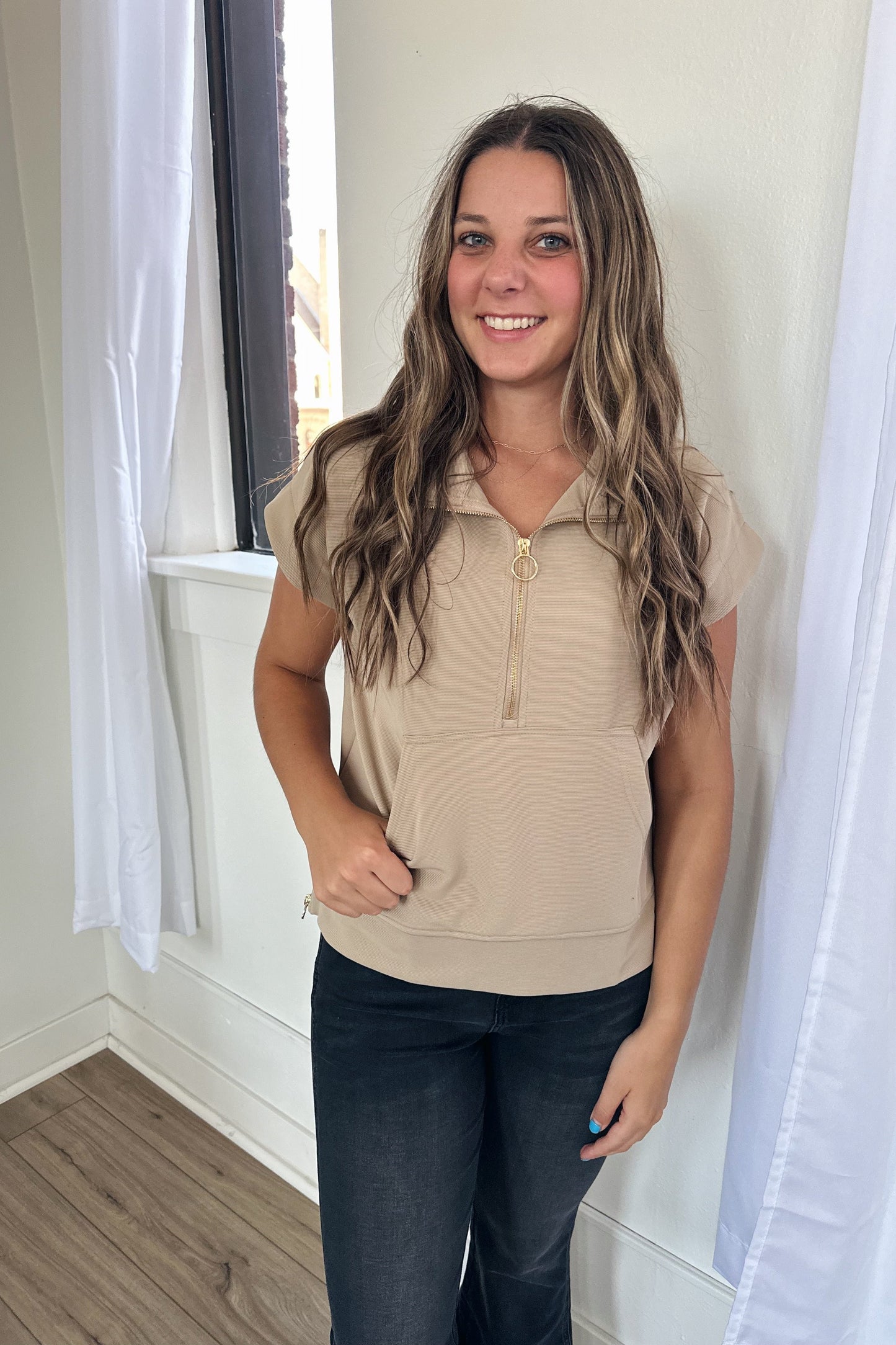 Beige Collared Top