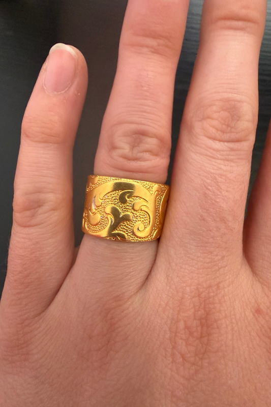 Gold Plated ring shown on hand