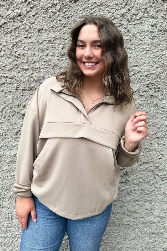 Scuba 3/4 Zip Pullover - Taupe