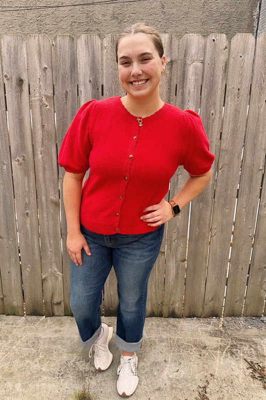 Cherry Puff Sweater Cardigan Top