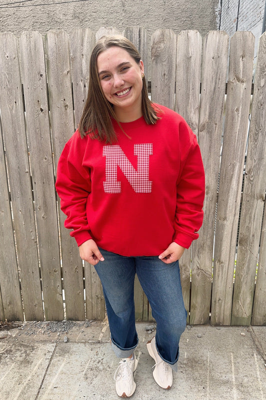 Red Gingham Red Crewneck