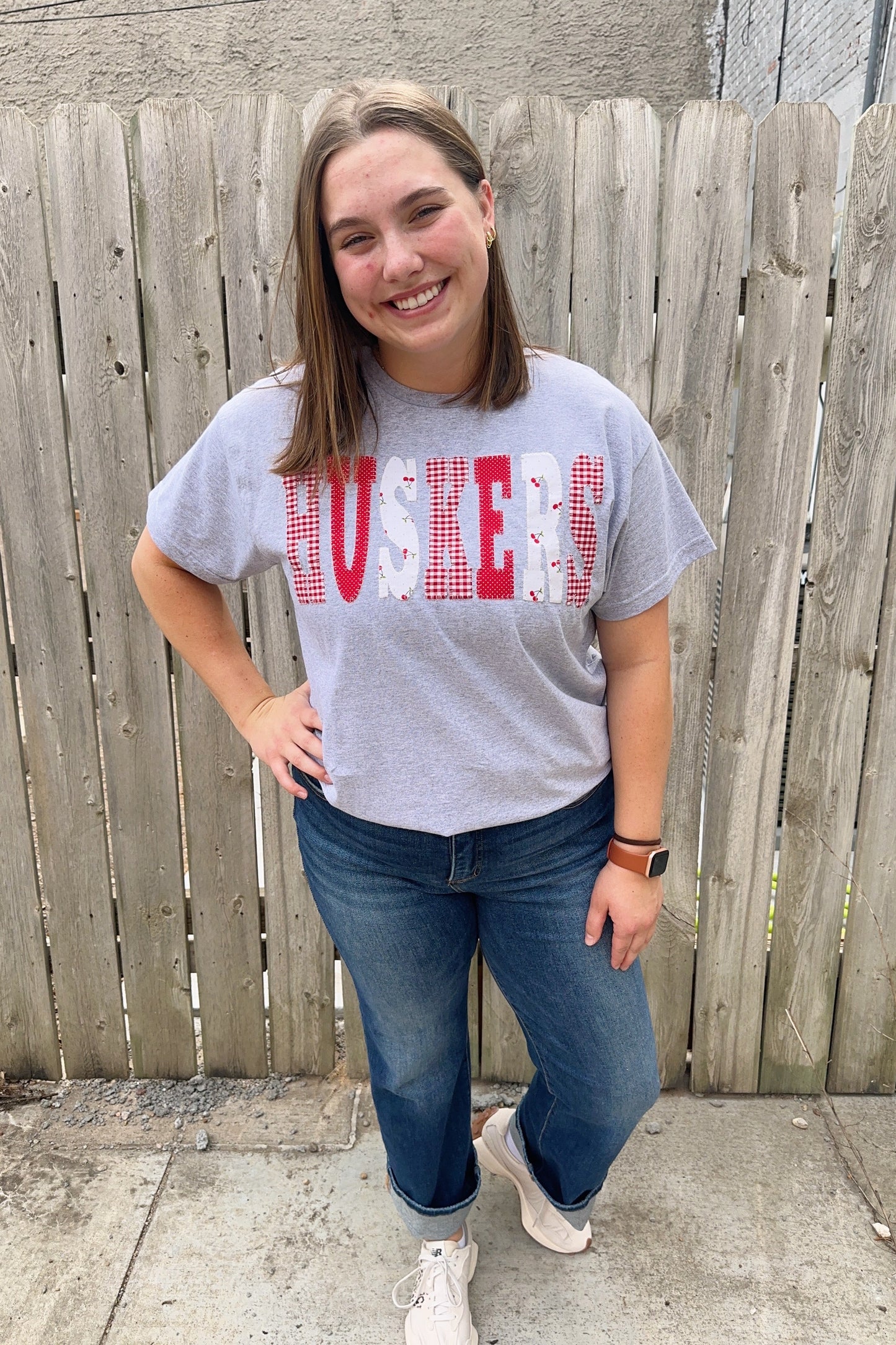Huskers Patchwork Grey Graphic Tee