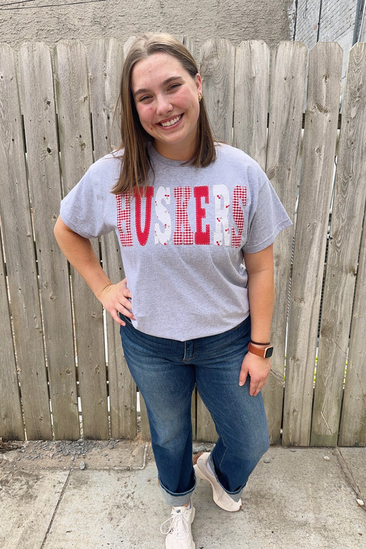 Huskers Patchwork Grey Graphic Tee