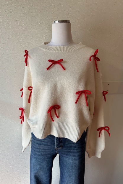 Bow Detail Sweater - Red/White