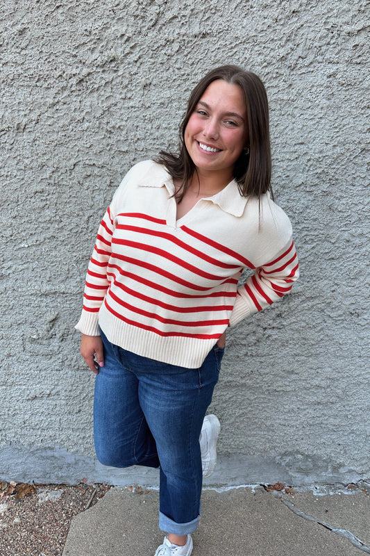 Striped Collared Crop Sweater