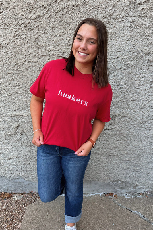 Embroidered Huskers - Red Short Sleeve Tee