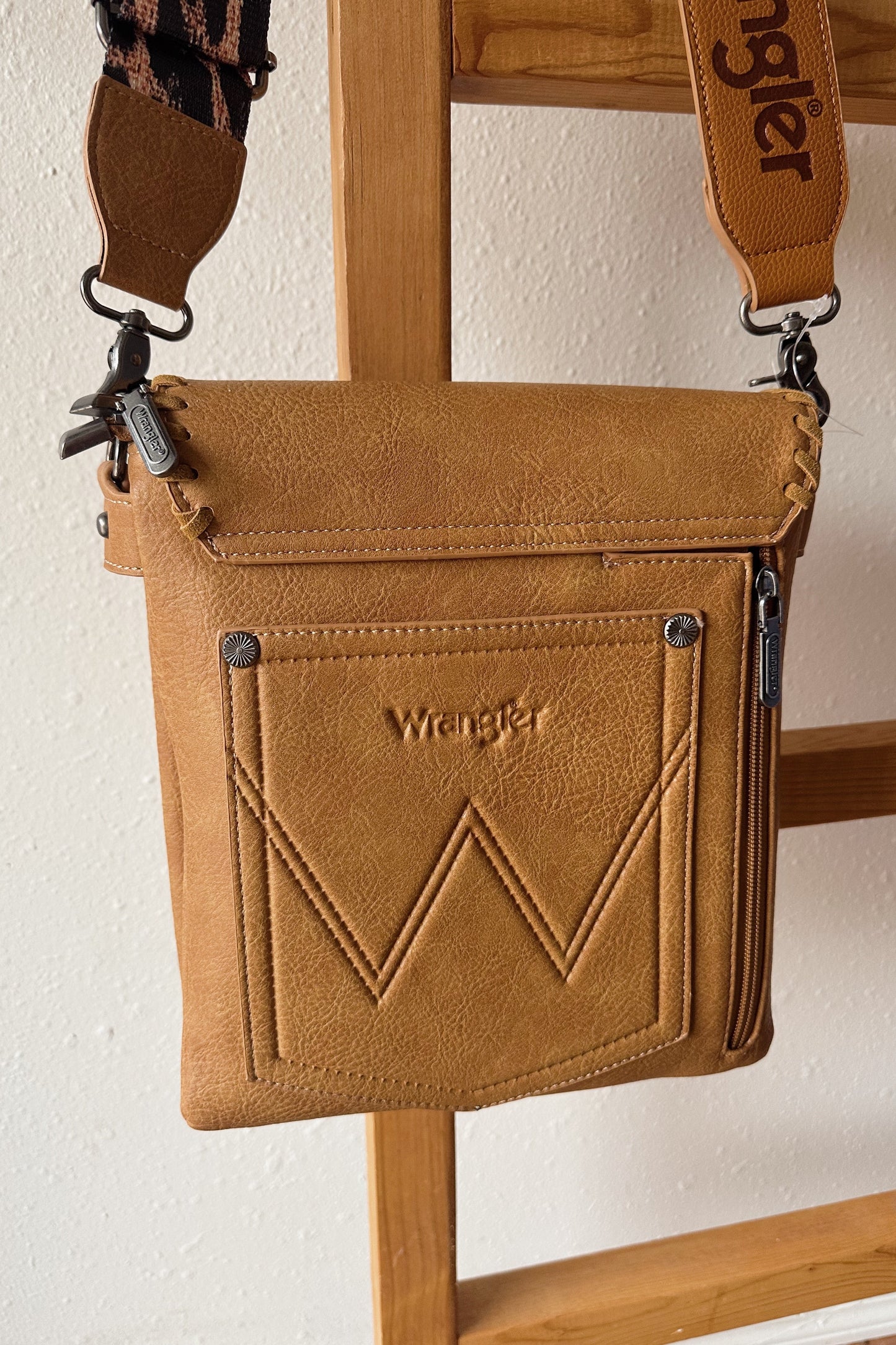 Wrangler Whipstitch Leopard Print Crossbody - Camel