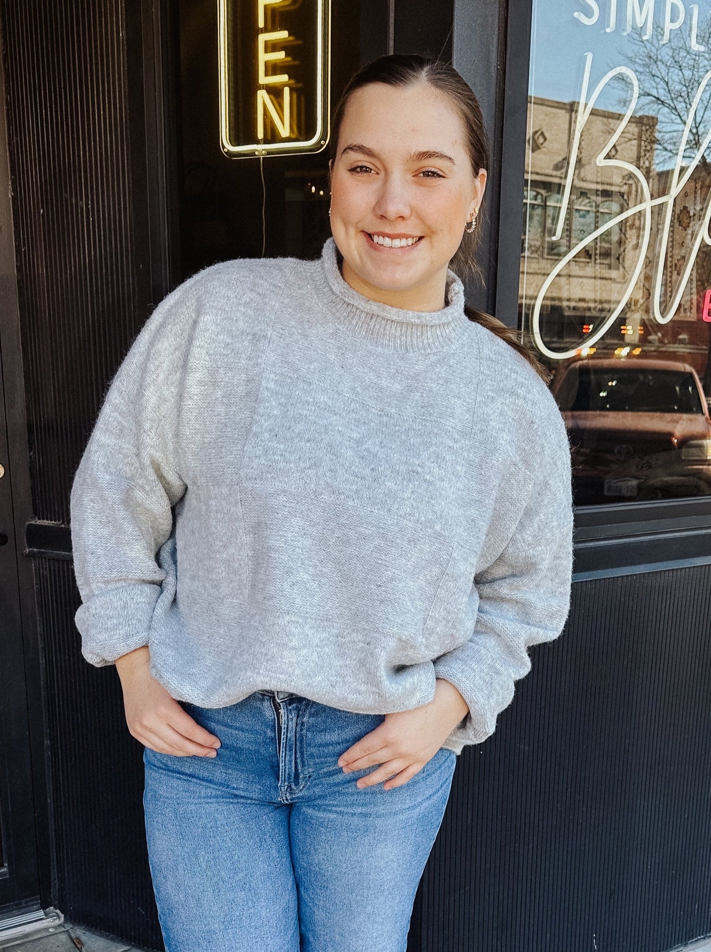 Heather Grey Checkered Sweater