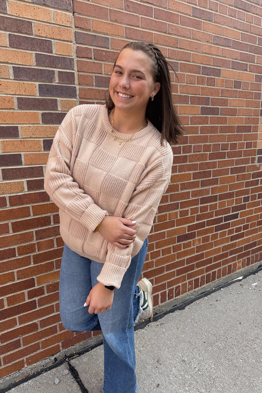 Textured Checkerboard Sweater