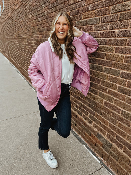 Pink Quilted Sherpa Jacket