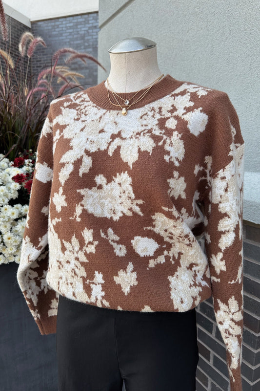 Floral Brushed Sweater - Mocha