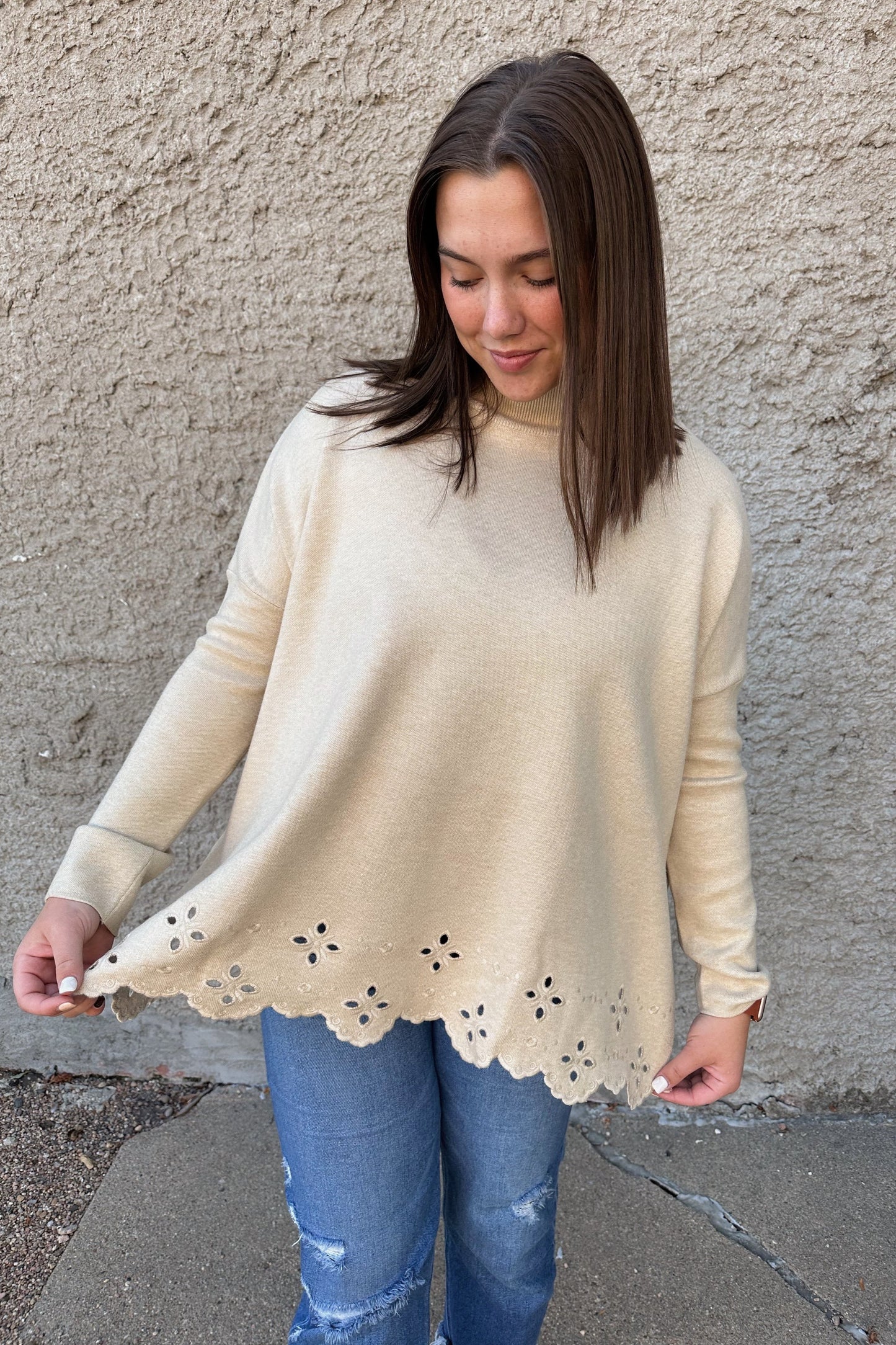 Floral Hem Sweater - Beige