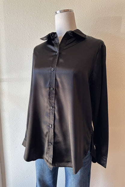 Satin Hem Blouse - Black