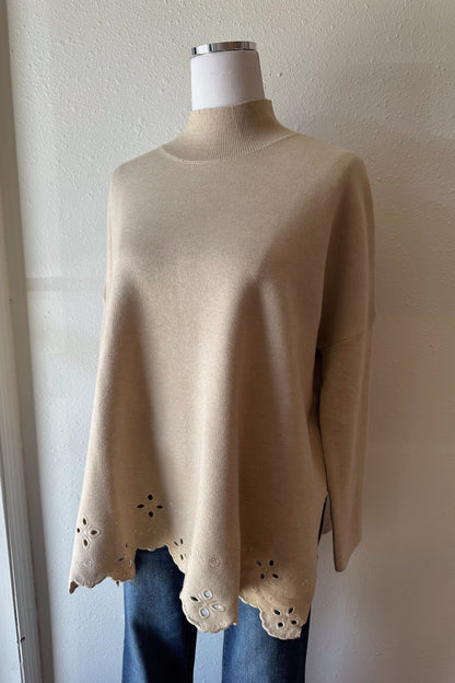 Floral Hem Sweater - Beige