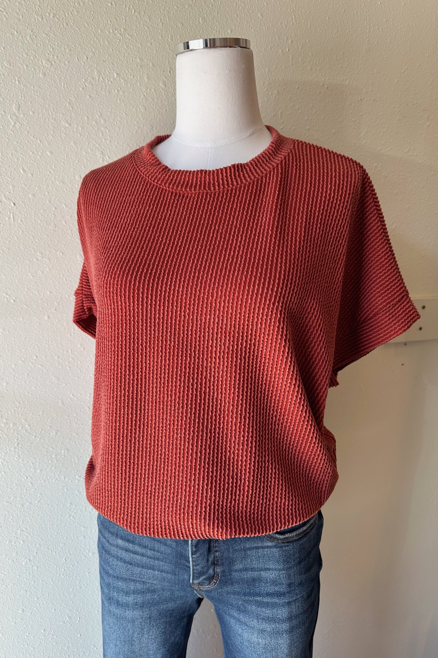 Ribbed Short Sleeve Top - Multiple Colors