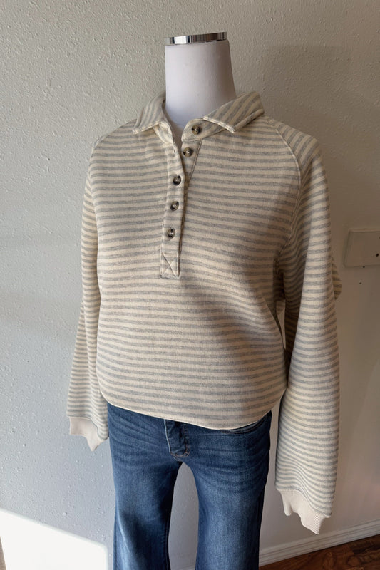 Striped Button-Up Pullover