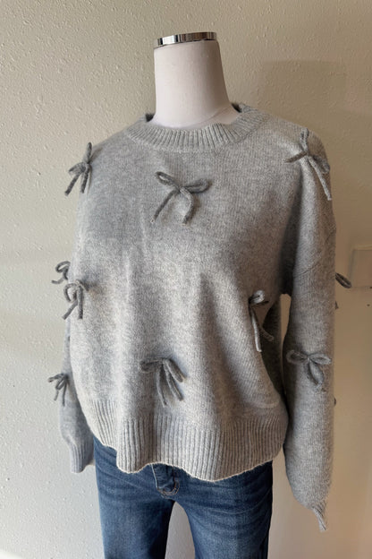 Bow Detail Sweater - Heather Grey