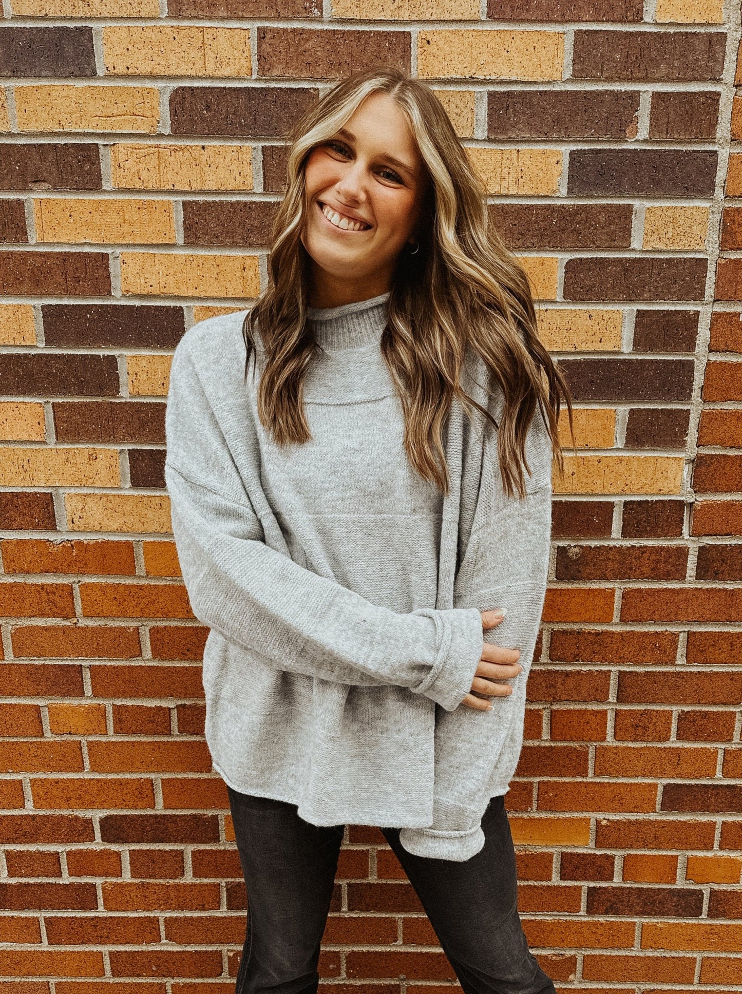 Heather Grey Checkered Sweater