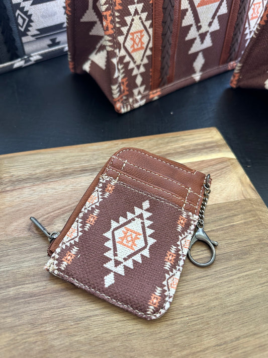 Wrangler Southwestern Art Print Mini Zip Card Case - Coffee