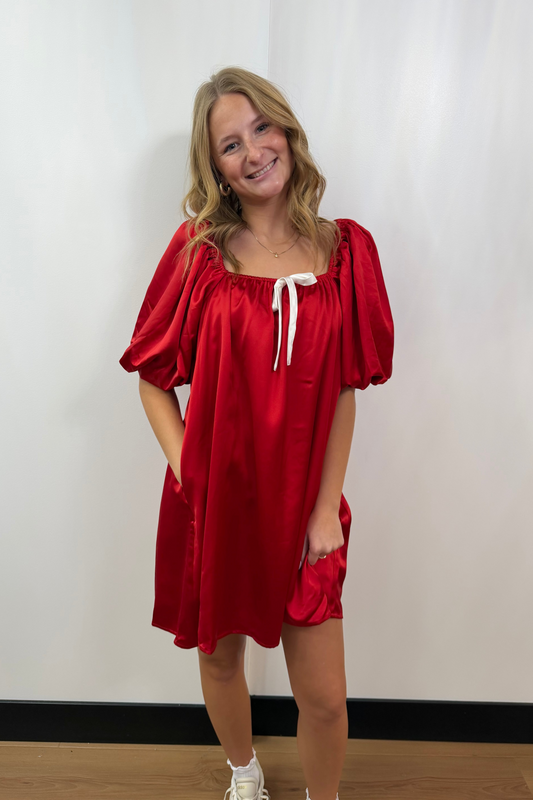 Satin Bow Mini Dress