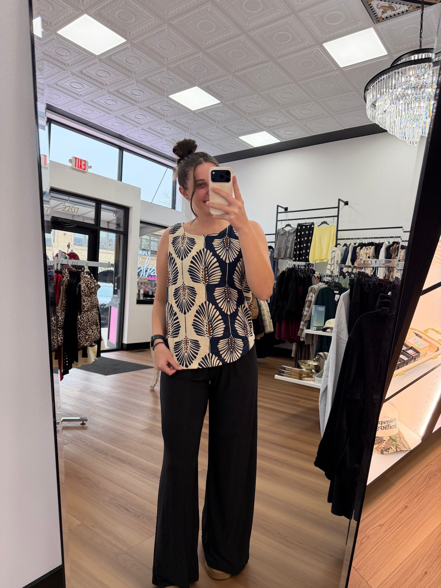 Charlie B Sleeveless Blouse with Rounded Hem