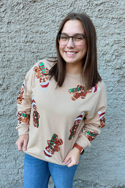 Sequin Gingerbread Man Sweater